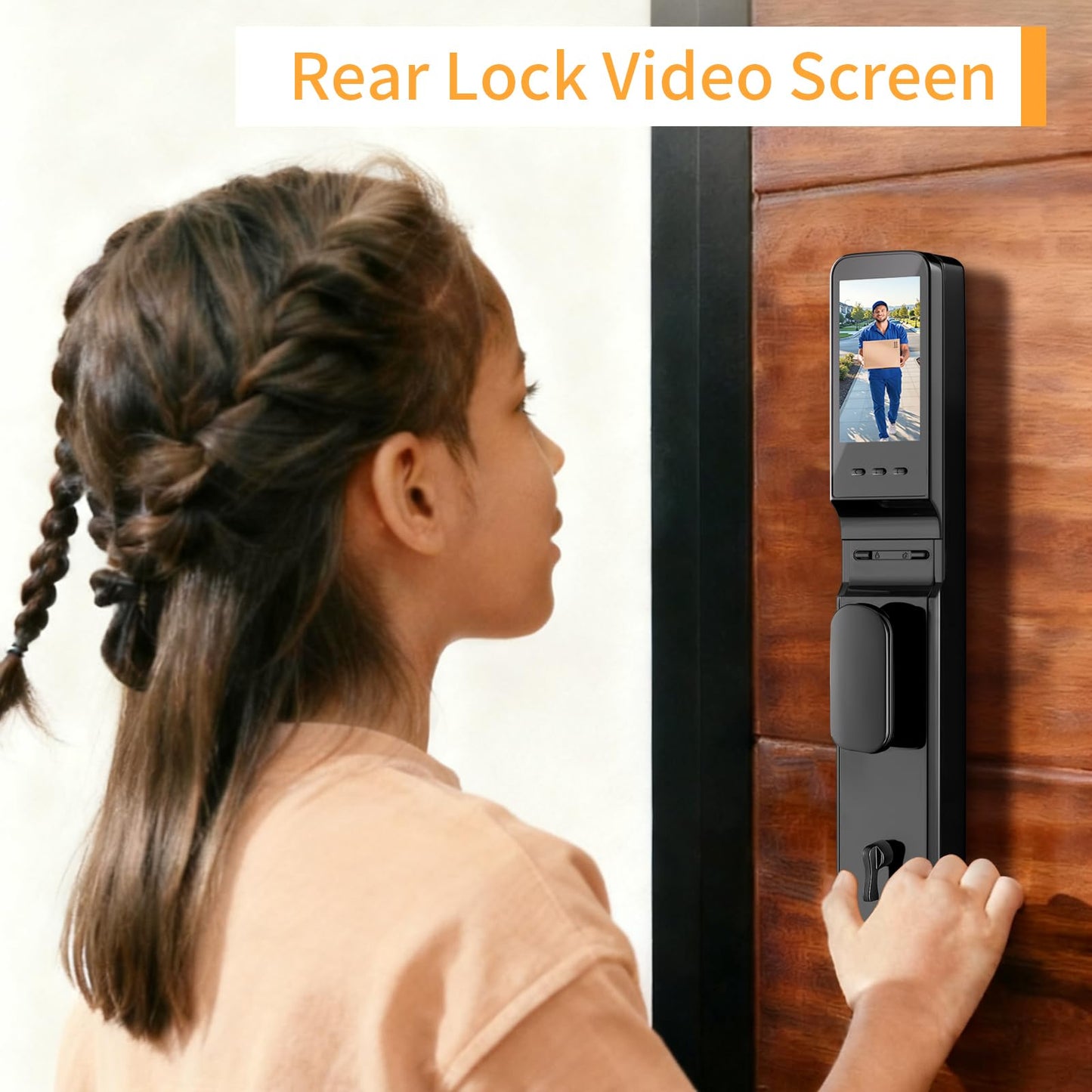 Smart lock with camera, 8-in-1 entry system, fingerprint, keypad & voice control.