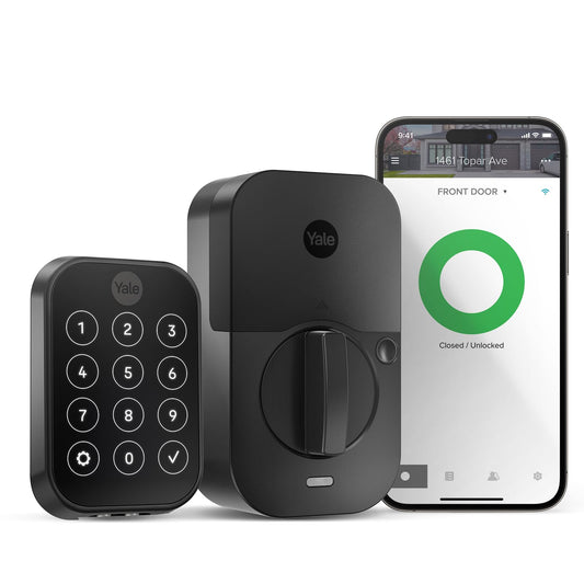Yale Assure Lock 2 WiFi, keypad smart deadbolt, app control, backup key for front door.