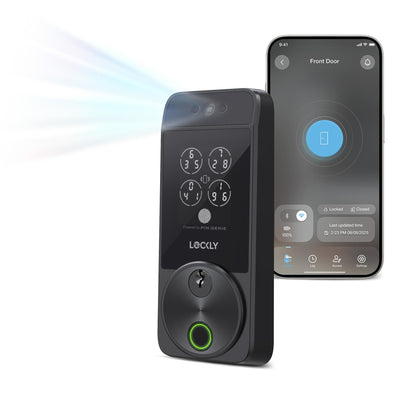 Lockly Visage smart lock, facial recognition + fingerprint, Apple Home Key support.