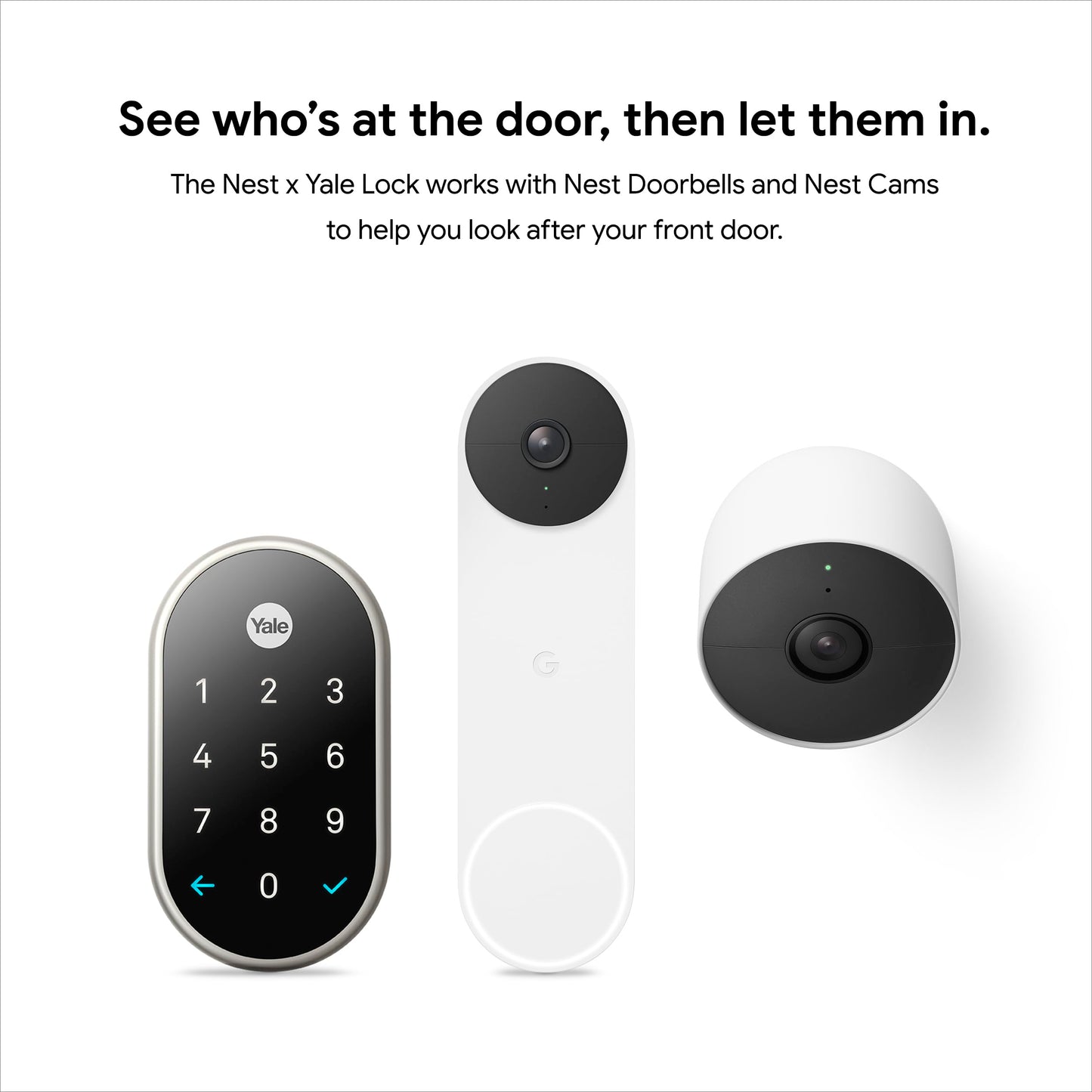 Google Nest x Yale smart lock, keyless keypad deadbolt, tamper-proof security.