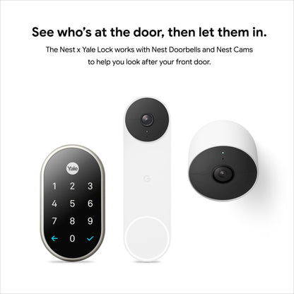 Google Nest x Yale smart lock, keyless keypad deadbolt, tamper-proof security.