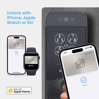 Lockly Visage smart lock, facial recognition + fingerprint, Apple Home Key support.