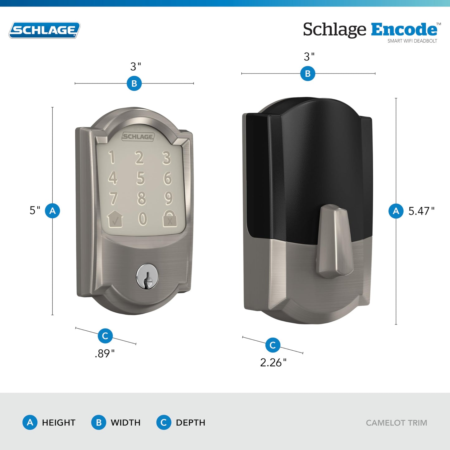 Schlage Encode smart WiFi deadbolt, touchscreen keypad, Alexa & Google Home compatible.