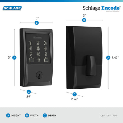 Schlage Encode matte black smart WiFi deadbolt, keypad, Alexa & Google Home ready.