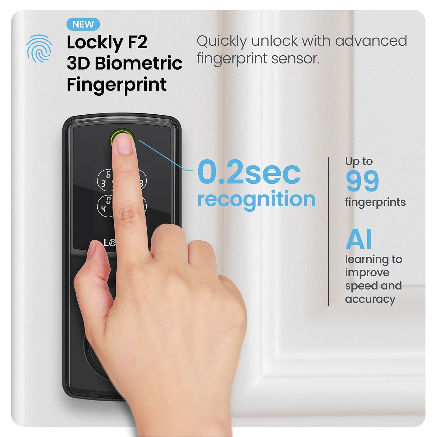 Lockly Secure Pro smart lock, WiFi, fingerprint + PIN keypad, auto lock & app control.