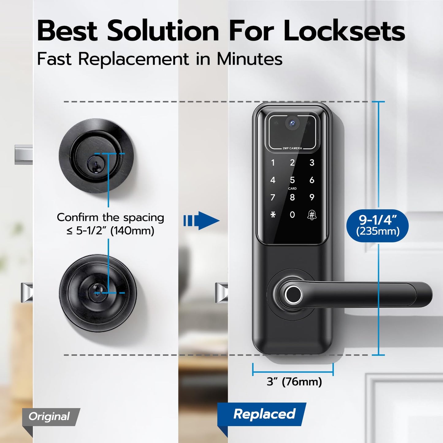 WiFi smart door lock with camera & doorbell, fingerprint, keypad & app control.