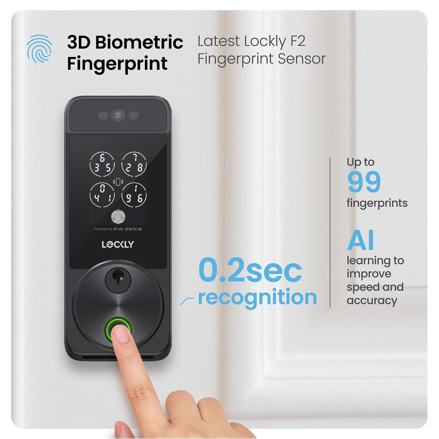 Lockly Visage smart lock, facial recognition + fingerprint, Apple Home Key support.