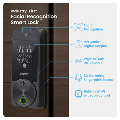 Lockly Visage smart lock, facial recognition + fingerprint, Apple Home Key support.