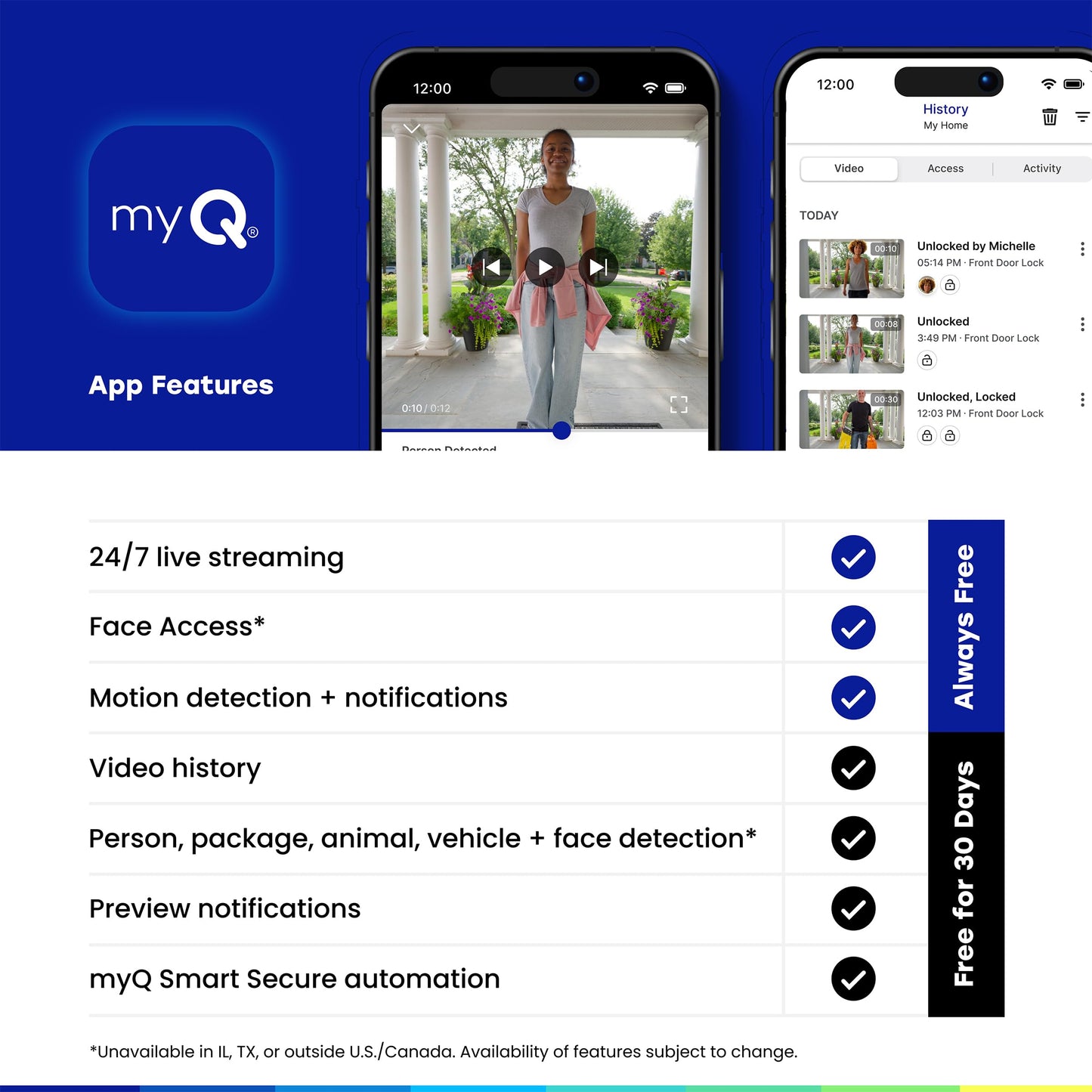 myQ Secure View smart lock, 2K camera doorbell, fingerprint, face & app control.