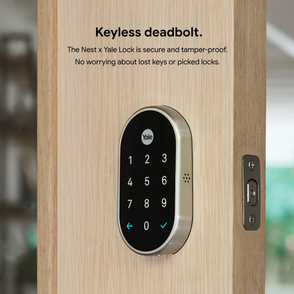 Google Nest x Yale smart lock, keyless keypad deadbolt, tamper-proof security.