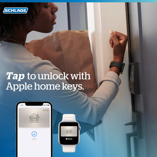 Schlage Encode Plus smart lock, WiFi deadbolt, Apple Watch unlock, HomeKit & Alexa compatible.