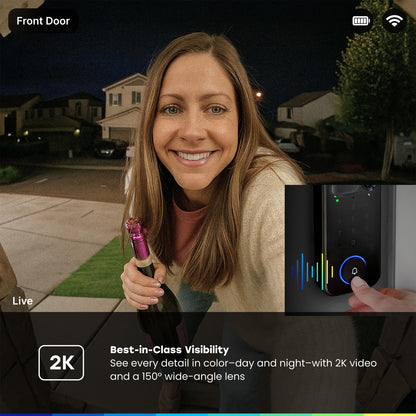 myQ Secure View smart lock, 2K camera doorbell, fingerprint, face & app control.
